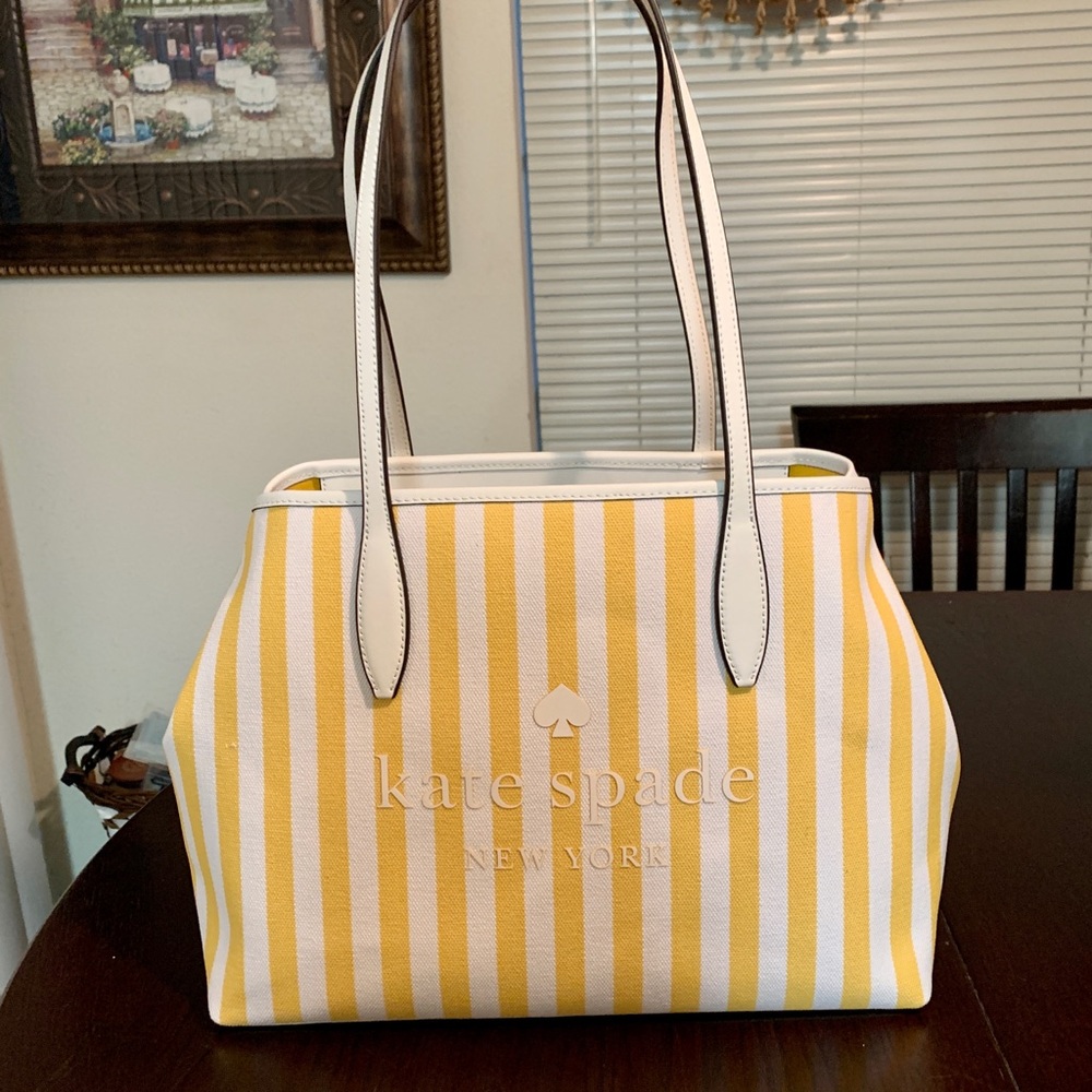 Kate Spade Large Yellow Striped Tote NWT